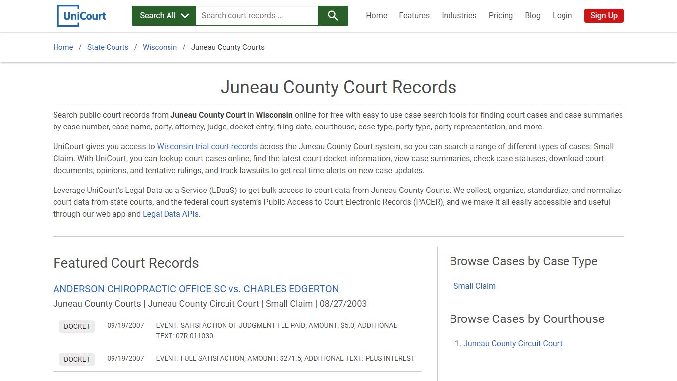 Juneau County Court Records | Wisconsin | UniCourt