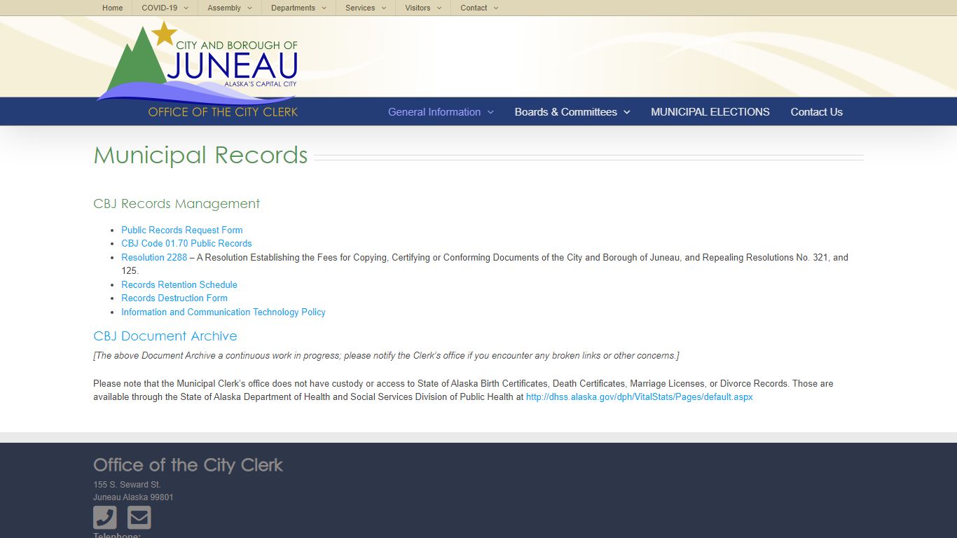 Municipal Records – City and Borough of Juneau